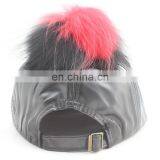 Custom Black Plain Lambskin Leather Snapback Cap With Fur Pom Pom thumbnail-3