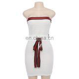 Women's Off The Shoulder Contrast Waist Belt WISH Hot Sell Summer New Backless Solid Party Wear Color Dress thumbnail-1