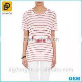 Wholesale 2016 Cheap Custom Pretty Quality Lady Striped Linen T-shirt