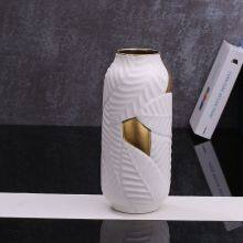 White Mint-Mark Leaf Gild Hand Made Ceramic Flower Vase Art Gift For Living Room Office Study thumbnail-4