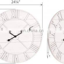 24 Inch Monochromatic Whitewash Roman Numeral Wall Wood Clock thumbnail-3