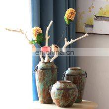 3pcs a Set Table Top Decorative Coated Green Bubble Pottery Table Flower Vase thumbnail-1