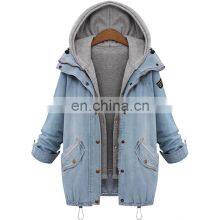 Wholesale Custom 2 Pieces Matching Clothes Woman Vest & Jacket Winter Warm Collar Hooded Coat Jacket Denim Trench Parka Outwear thumbnail-4