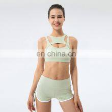 Private Label Workout Sports Bra Leggings Ribbed Hollow Out Sexy Yoga Bra Gym Wear thumbnail-3