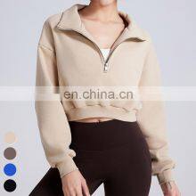 Custom Fitness Top Casual Loose Running Sweatshirts Stand Collar Yoga Coat Long Sleeve Half Zipper Fleece Sports Sweatshirt thumbnail-1