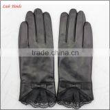 Ladies Wholesale Winter Leather Hand Gloves Black With Lace thumbnail-2