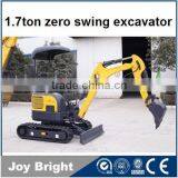 1.7ton Zero Swing Mini Excavator Tier III Engine Rubber Track Bucket 400mm Width Canopy or Cabin