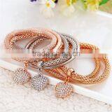 Fashion Gold Rose Gold Plated Rope Zinc Alloy Rhinestone Heart Pendant Charm Bracelet Supplier's Choice thumbnail-6