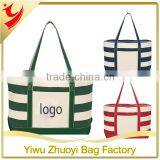 Cotton Canvas Natural Tote Bag With Strips Print thumbnail-2