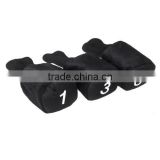 Set of 3 Black Long Neck Golf Club Head Covers Headcover Protect 1 3 5