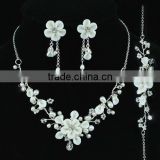 Bridal Handmade White Flower Ceramic Clay Pearl Necklace Bracelet Earrings Set CS1202