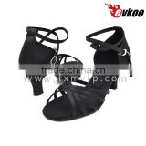 Cheap price High quality satin Latin salsa Ballet ballroom dance shoes black color flat heel girl dance shoes