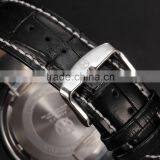 Golden Steel Case Black Dial Reloje Date Display Quartz Analog Leather Band Men Watch thumbnail-4