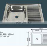 70x50cm Single Bowl Single Tray Stainless Steel Kitchen Sink thumbnail-2