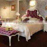 Luxury French Rococo Style Living Room Purple Fabric Armchair With Coffee Table/ Antique Wood Carved Leisure Side Chair thumbnail-6