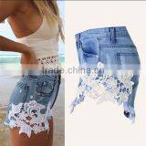 Bohemia Style Women High Waist Ripped Jeans Lace Shorts thumbnail-4