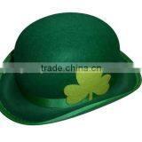 China Suppliers St. Patrick's Day Green Wool Fabric Bowler Top Hat Wholesale With Ribbon Shamrock for Popular Party on Sale thumbnail-3