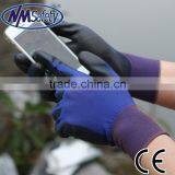 NMSAFETY 18g Navy Nylon pu Gloves Quality Work Gloves Touch Screen on Finger thumbnail-1