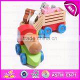 Kid's Intelligence Wooden Pull Along Train Toy With Animal Blocks W05C019 thumbnail-2