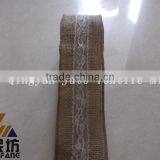 2'' Wide *5Y Long Burlap Wire Edge Ribbon With Lace for Wedding thumbnail-1