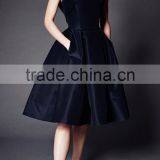 Elegant V-neckline Silk Faille Fabric Cocktail Dress Pleated Flounced Skirt Vintage Dress Evening Party Gown 2016 HSD5744 thumbnail-2