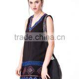 Beaded Embroidery Shift Dress Factory Price Accept Small Order V-neck Sleeveless Dress in Navy Blue Women Dress thumbnail-4