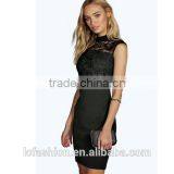 Sexy Party Burgundy Pencil Dress High Neck Lace Midi Dress thumbnail-3