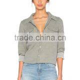 New Style Autumn Women Army Olive Grey Twill Shirt Factory Price thumbnail-1