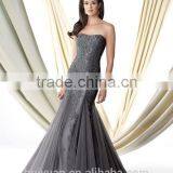Grey Tulle Lace Beaded Mermaid Sleeveless Mother Bridesmaid Dress 2015 thumbnail-1