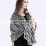 CX-B-P-69C Fox Fur Trim In Stock Multi Style Fashion Pashmina Cashmere Scarf thumbnail-6