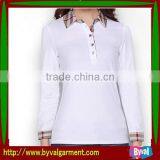 Hot Sale 100% Cotton White Woman's Suitable Fitting 1/4 Button Polo Neck Long Sleeve Shirt thumbnail-1
