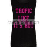 Soft Lightweight Womens Muscle Tank Grey/Black Deep Cut Workout Shirts OEM Running Top Gym Clothing thumbnail-4