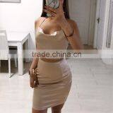 2017 Clothes Women Ladies Sexy Halter Fashion Women Top + Knee Length Satin Skirt thumbnail-2