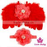 Wholesale Lovely 2pcs Newborn Baby Gift Sets Pink Flower Wings and Headband Kids Hair Birthday Accessory thumbnail-4