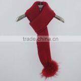 Myfur 30% Wool Solid Color Knitted Raccoon Fur Pom Pom Tassel Scarf With High Qulity thumbnail-6