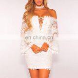 2017 New Design White Elegant Off-shoulder Long Lace Sleeve Bandage Dress Sexy XXX Mini Evening Dresses for Women Party Wear thumbnail-1