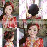 Aidocrystal Deep Red Hairpiece, Red Flower Bridal Hair Flower Headband Headwear thumbnail-2