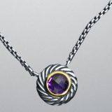 Sterling Silver Jewelry Large Amethyst Color Classics Necklace(N-054)