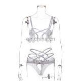 Women Erotic Wine Red Opne Cup Bra Bandage Pants Sexy Woman Cupless Flora Bra Underwear Lingerie Bralett thumbnail-5