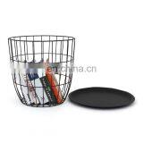 Customized Newest Design Home Storage Metal Wire Basket Round Tea Table With Lid thumbnail-6