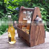 Accept OEM rustic varnish antique wooden beer carrier,6 bottle wood tote