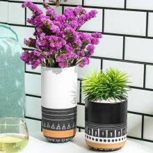 Black And White Stripe Fashion Colored Drawing Ceramic Flower Vase For Restaurant Dining Table thumbnail-4
