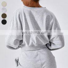 2024 Wholesale Blank Long Sleeve Crop Top V-neck Drop Shoulder Sweatshirts Custom Logo Pullover Sweatshirt For Women thumbnail-4