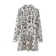 2025 New Fashion Lapel Long-Sleeve Single-Breasted Printed Waist-Hugging Mini Dress thumbnail-4