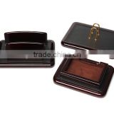 luxury new style MDF leather wooden office stand business office desktop name card file set pen stand