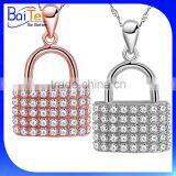 Custom White Gold Plated Cubic Zirconia CZ 925 Sterling Silver Lock Pendant Necklace Pendant thumbnail-1