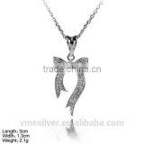 PZL-0028 MicroPave Setting Pendant Silver With CZ Stones Bowknot Design Pendant