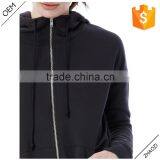 2016 Fall and Winter Black Drawstring Mock Turtleneck Wholesale Plain Zip Hoodies thumbnail-4
