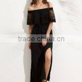 SheIn Dresses latest women girl design fashion photos Black Off The Shoulder Split Maxi Dress