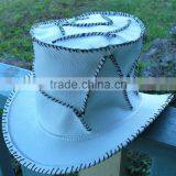 WHITE LEATHER GUNS 'N ROSES GUITAR PLAYER DJ GOTHIC TOP HAT WITH RANDOM STITCHING thumbnail-1